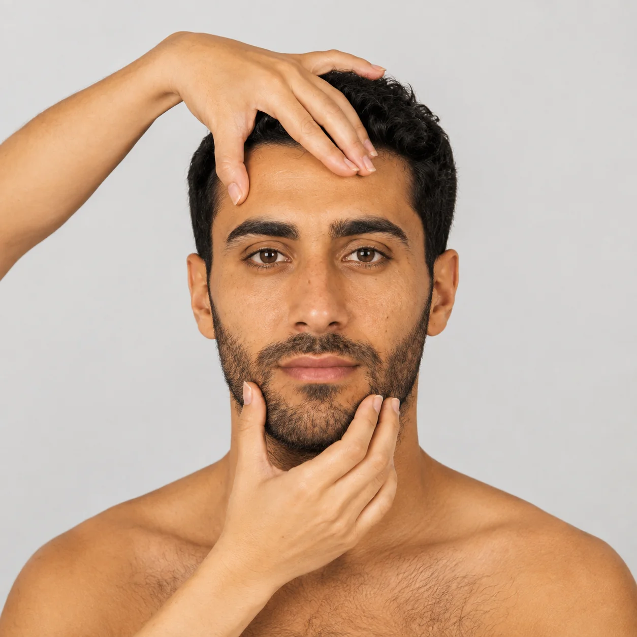 طبيب يجري إجراء تحديد للفك والذقن لمريض رجل